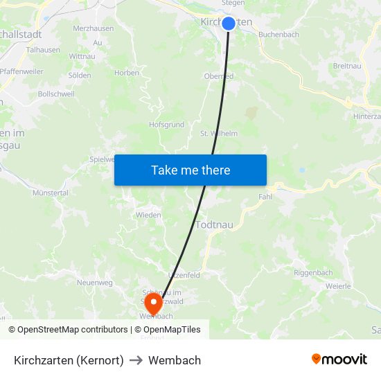 Kirchzarten (Kernort) to Wembach map