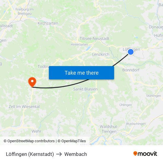 Löffingen (Kernstadt) to Wembach map