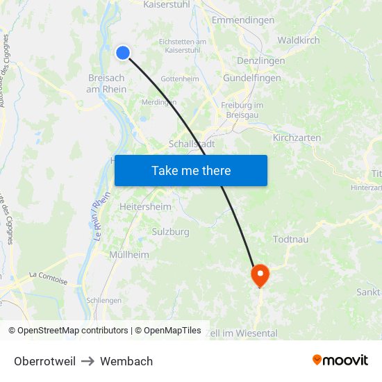 Oberrotweil to Wembach map