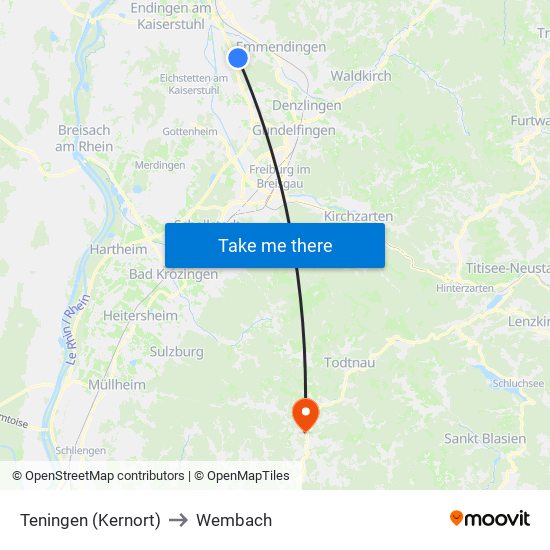 Teningen (Kernort) to Wembach map