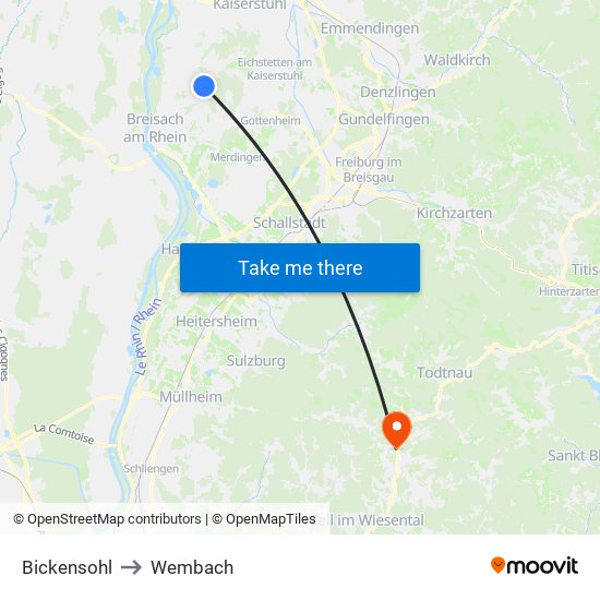 Bickensohl to Wembach map