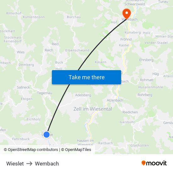 Wieslet to Wembach map