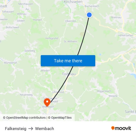 Falkensteig to Wembach map