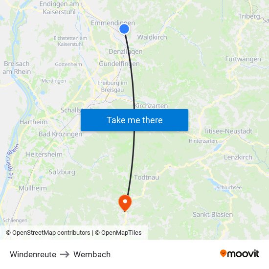 Windenreute to Wembach map