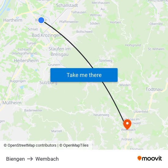 Biengen to Wembach map