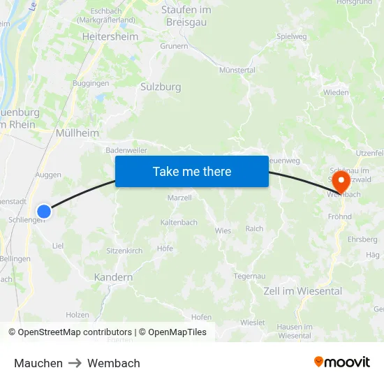 Mauchen to Wembach map