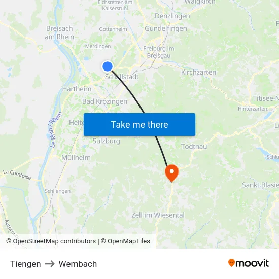 Tiengen to Wembach map