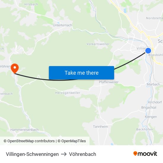 Villingen-Schwenningen to Vöhrenbach map