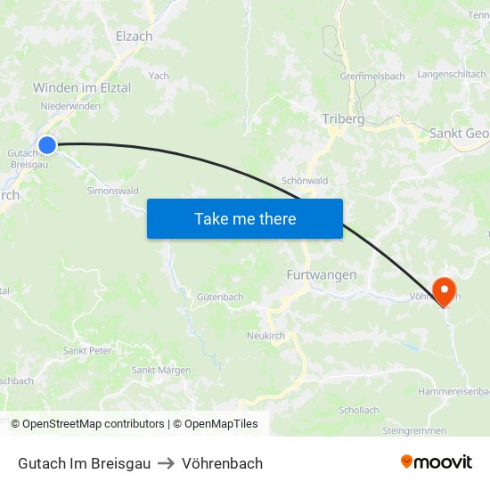Gutach Im Breisgau to Vöhrenbach map