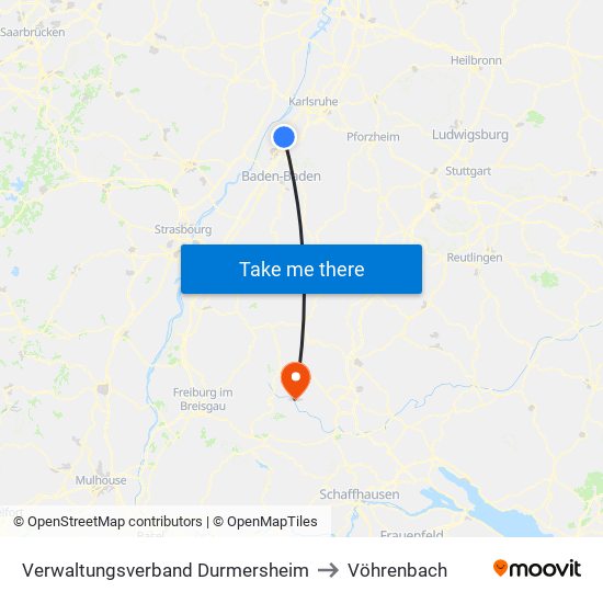Verwaltungsverband Durmersheim to Vöhrenbach map
