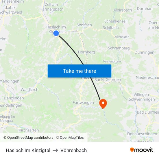 Haslach Im Kinzigtal to Vöhrenbach map