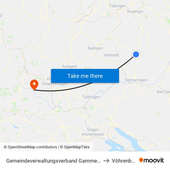 Gemeindeverwaltungsverband Gammertingen to Vöhrenbach map