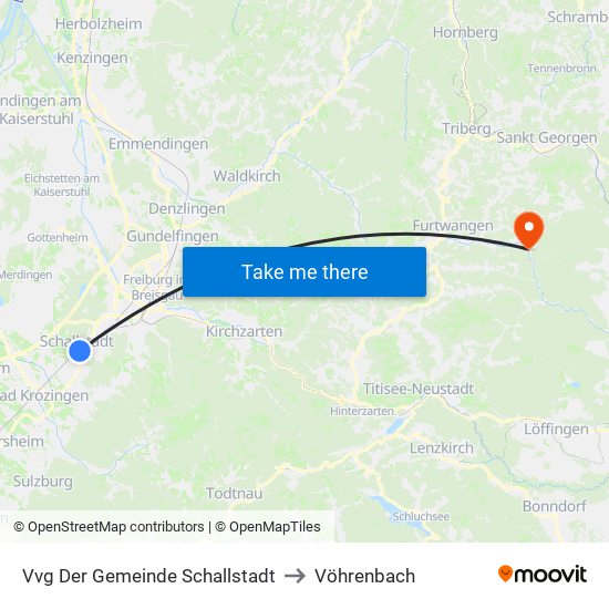 Vvg Der Gemeinde Schallstadt to Vöhrenbach map