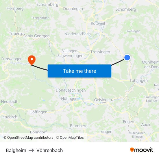 Balgheim to Vöhrenbach map