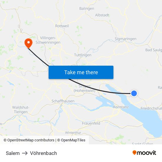 Salem to Vöhrenbach map