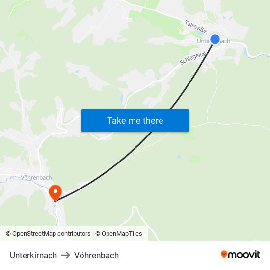 Unterkirnach to Vöhrenbach map