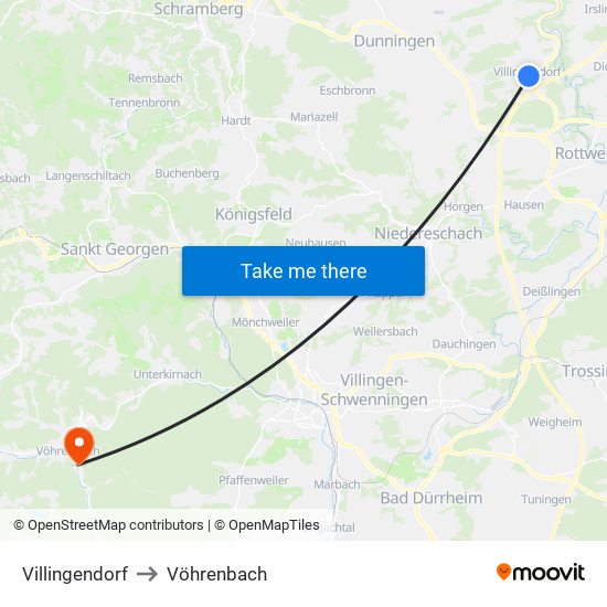 Villingendorf to Vöhrenbach map