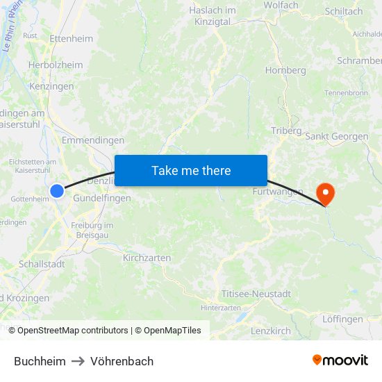 Buchheim to Vöhrenbach map