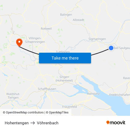 Hohentengen to Vöhrenbach map