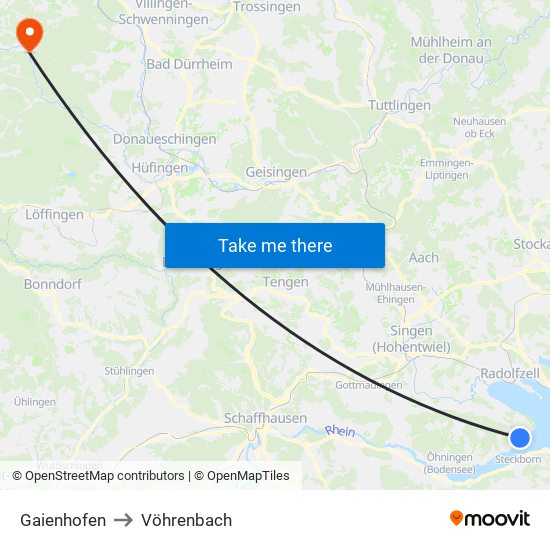 Gaienhofen to Vöhrenbach map