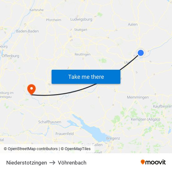 Niederstotzingen to Vöhrenbach map