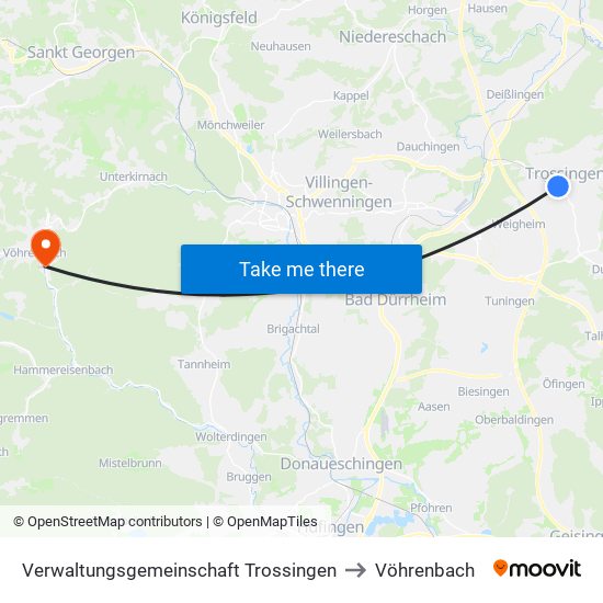 Verwaltungsgemeinschaft Trossingen to Vöhrenbach map