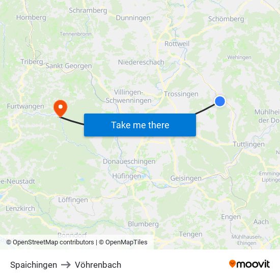 Spaichingen to Vöhrenbach map