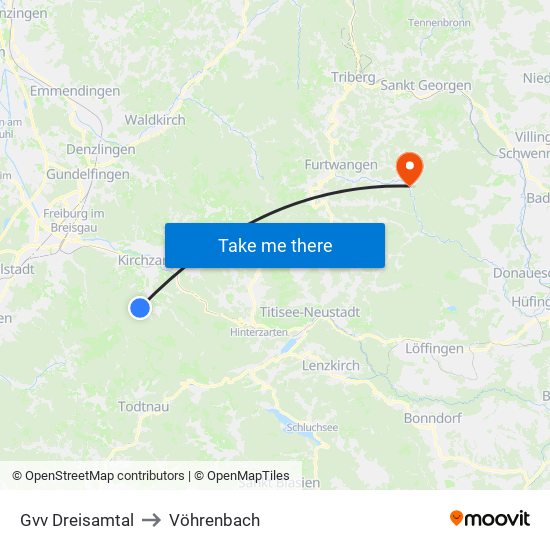 Gvv Dreisamtal to Vöhrenbach map