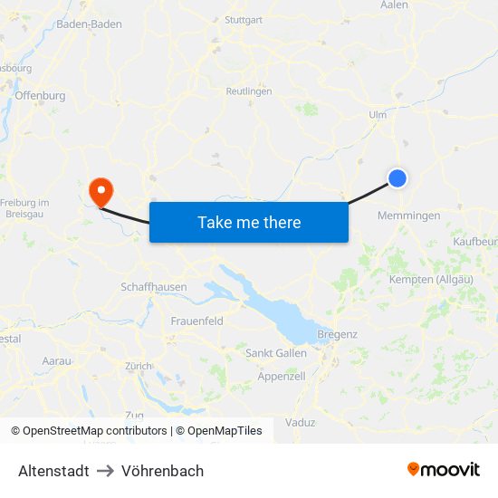 Altenstadt to Vöhrenbach map