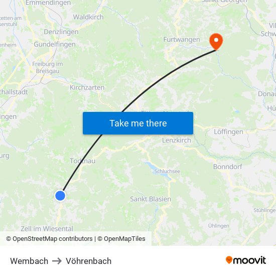 Wembach to Vöhrenbach map