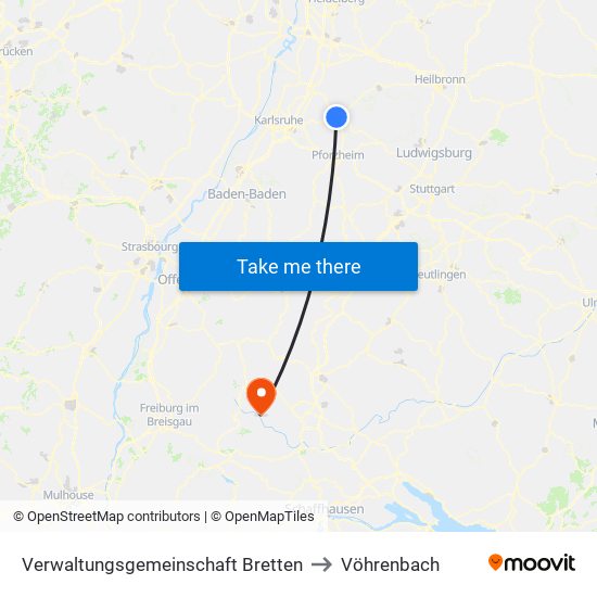 Verwaltungsgemeinschaft Bretten to Vöhrenbach map