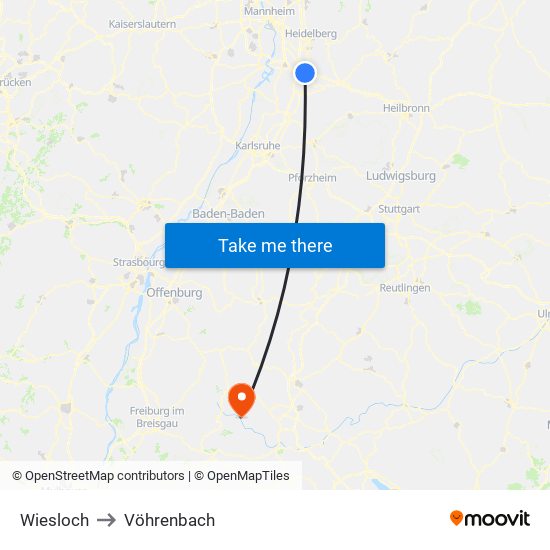 Wiesloch to Vöhrenbach map