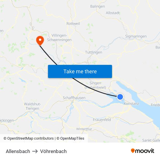 Allensbach to Vöhrenbach map