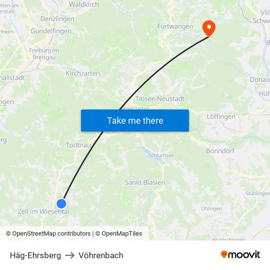 Häg-Ehrsberg to Vöhrenbach map