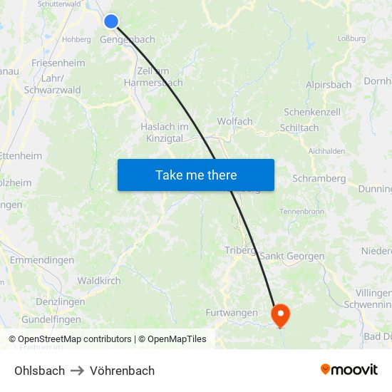 Ohlsbach to Vöhrenbach map