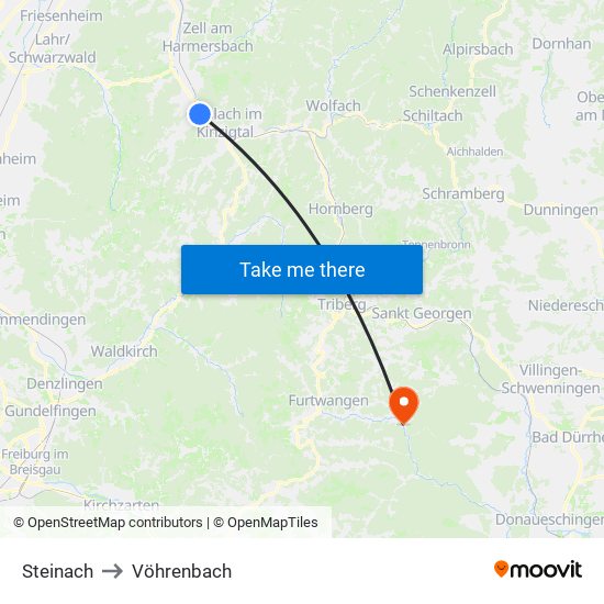 Steinach to Vöhrenbach map
