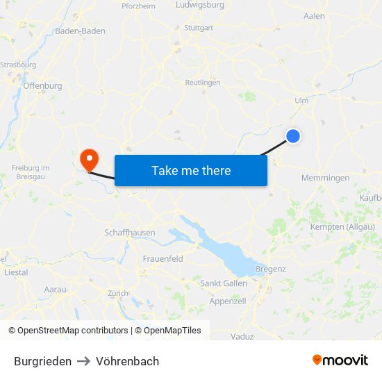 Burgrieden to Vöhrenbach map