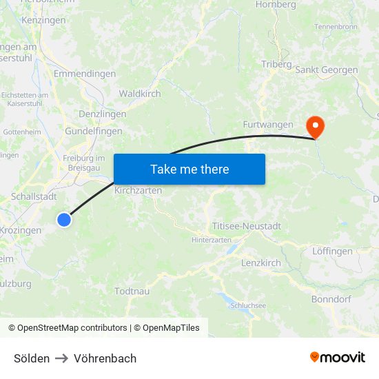 Sölden to Vöhrenbach map