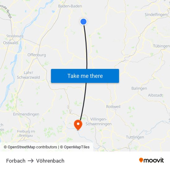 Forbach to Vöhrenbach map