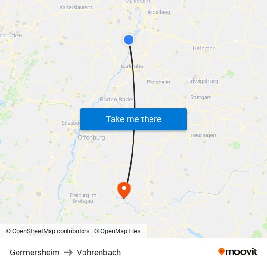 Germersheim to Vöhrenbach map