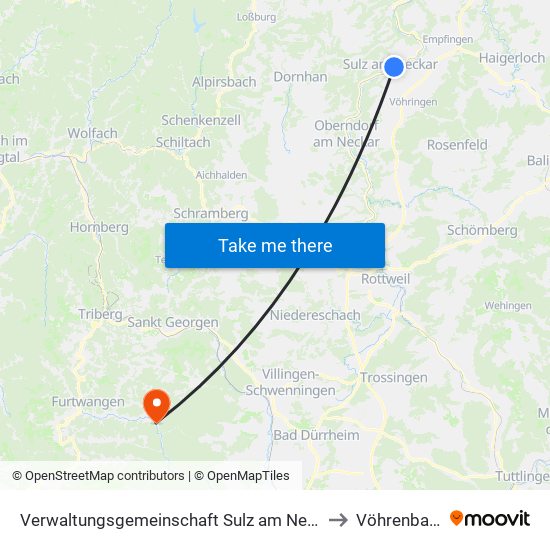 Verwaltungsgemeinschaft Sulz am Neckar to Vöhrenbach map