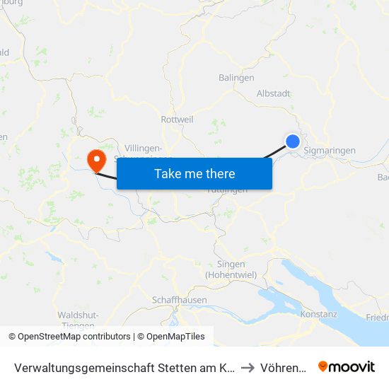 Verwaltungsgemeinschaft Stetten am Kalten Markt to Vöhrenbach map