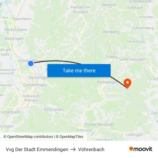 Vvg Der Stadt Emmendingen to Vöhrenbach map