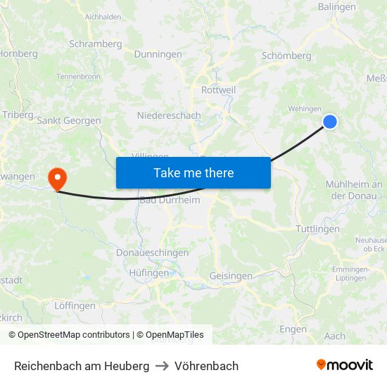 Reichenbach am Heuberg to Vöhrenbach map