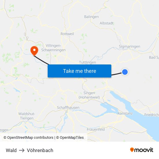 Wald to Vöhrenbach map