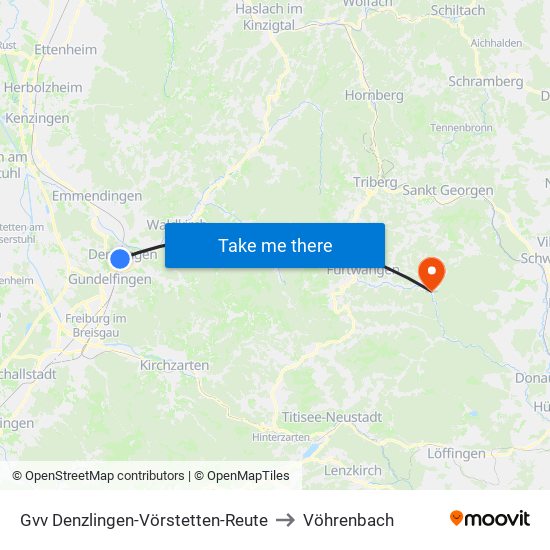 Gvv Denzlingen-Vörstetten-Reute to Vöhrenbach map