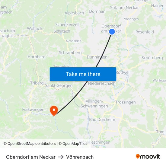 Oberndorf am Neckar to Vöhrenbach map