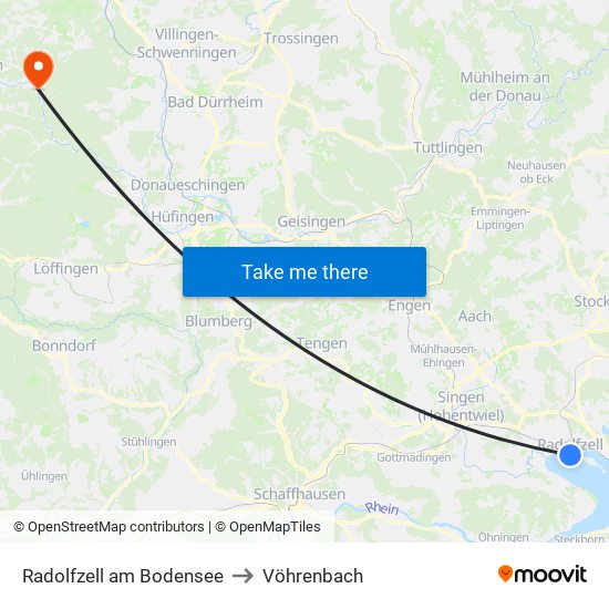 Radolfzell am Bodensee to Vöhrenbach map