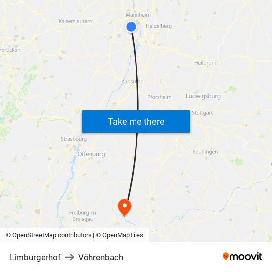 Limburgerhof to Vöhrenbach map