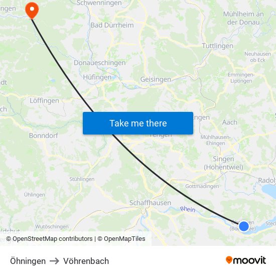 Öhningen to Vöhrenbach map
